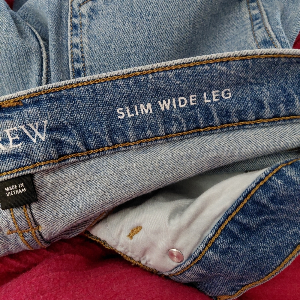 J. CREW 28 SLIM WIDE LEG RAW HEM HIGH RISE STYLE#BR863 SP23 INDIGO BLUE MED WASH - Picture 7 of 13